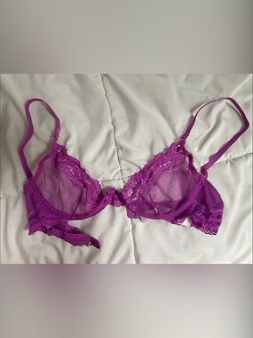 Savage X Fenty Sheer Lace Mesh Bralette - Fuchsia